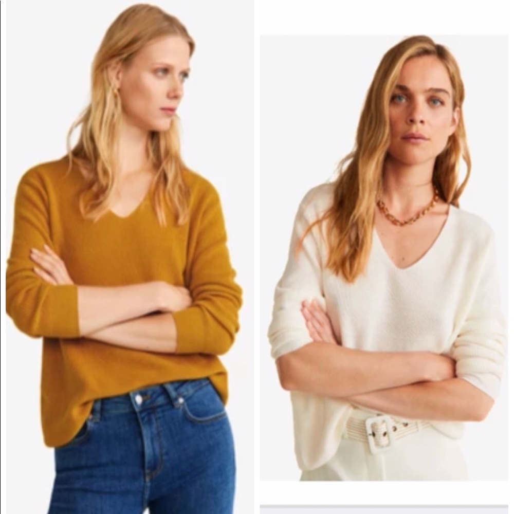 2 Mango V Neck Sweaters - Mustard & White